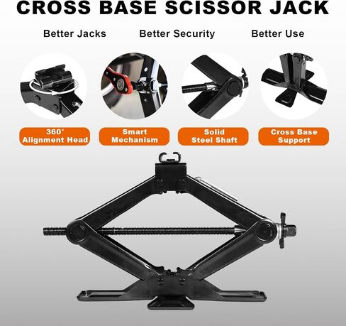BIG RED AST10202SR Torin Wide Base Cross Car Scissor Jack: Steel Portable Quick Lift Tire Jacks Include Ratchet Wrench for Car, Truck, Sedans and MPV, 1.5 Ton (3,000 lbs) Capacity, Black in Saudi Arabia