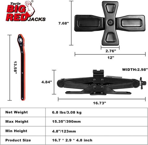 BIG RED AST10202SR Torin Wide Base Cross Car Scissor Jack: Steel Portable Quick Lift Tire Jacks Include Ratchet Wrench for Car, Truck, Sedans and MPV, 1.5 Ton (3,000 lbs) Capacity, Black in Saudi Arabia