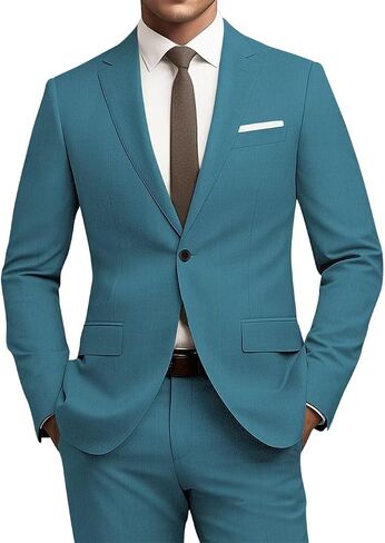 Mens Slim Fit 2 Piece Suit 1 Button Soild Jacket Pants Set Wedding Prom Dress Suit in Saudi Arabia