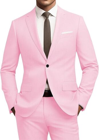 Mens Slim Fit 2 Piece Suit 1 Button Soild Jacket Pants Set Wedding Prom Dress Suit in Saudi Arabia