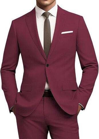 Mens Slim Fit 2 Piece Suit 1 Button Soild Jacket Pants Set Wedding Prom Dress Suit in Saudi Arabia