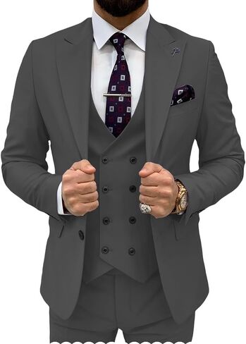 3 Piece Suit Men Slim Fit Double Breasted Suit for Men Wedding Suits Classic One Button Formal Prom Dinner Tuxedo in Saudi Arabia