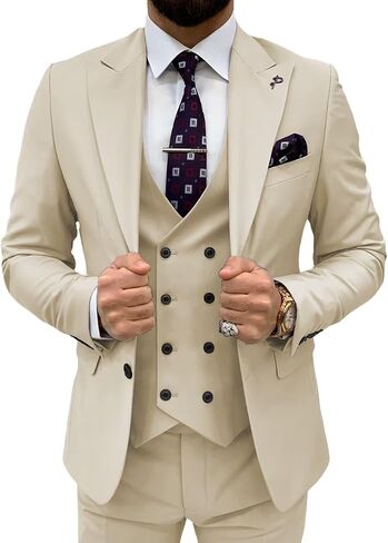 3 Piece Suit Men Slim Fit Double Breasted Suit for Men Wedding Suits Classic One Button Formal Prom Dinner Tuxedo in Saudi Arabia