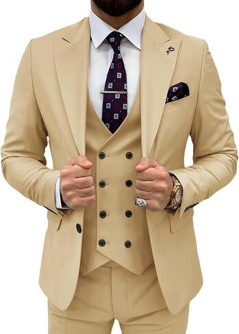 3 Piece Suit Men Slim Fit Double Breasted Suit for Men Wedding Suits Classic One Button Formal Prom Dinner Tuxedo in Saudi Arabia
