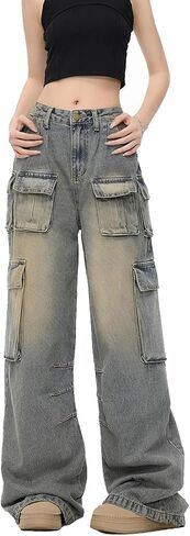 Cargo Pants with Pockets Men Women Baggy Jeans Y2k Wide Leg Grunge Loose Jeans Clothes Streetwear Black in Kuwait