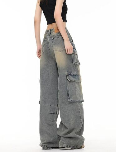 Cargo Pants with Pockets Men Women Baggy Jeans Y2k Wide Leg Grunge Loose Jeans Clothes Streetwear Black in Kuwait