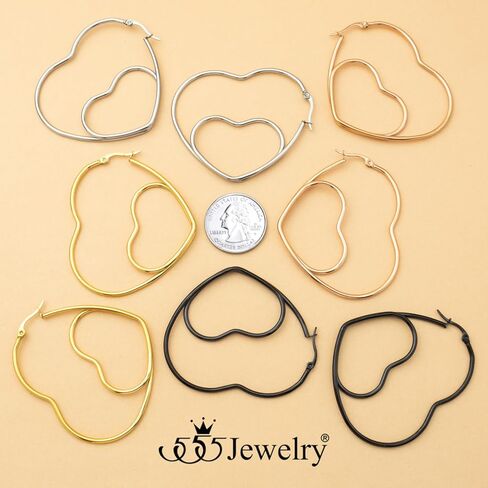555Jewelry Womens Heart Shape Love Stainless Steel Large Statement Hoop Earrings in Kuwait