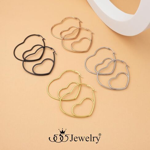 555Jewelry Womens Heart Shape Love Stainless Steel Large Statement Hoop Earrings in Kuwait