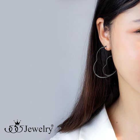 555Jewelry Womens Heart Shape Love Stainless Steel Large Statement Hoop Earrings in Kuwait