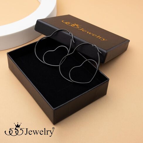 555Jewelry Womens Heart Shape Love Stainless Steel Large Statement Hoop Earrings in Kuwait