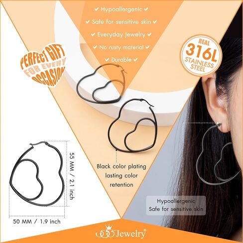 555Jewelry Womens Heart Shape Love Stainless Steel Large Statement Hoop Earrings in Kuwait