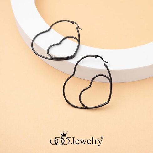 555Jewelry Womens Heart Shape Love Stainless Steel Large Statement Hoop Earrings in Kuwait