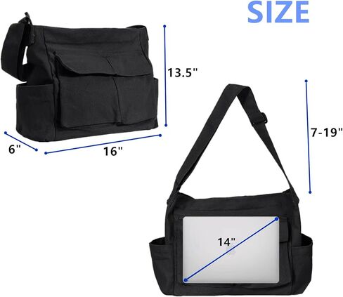 Vintage Canvas Crossbody Messenger Bag with Multiple Pockets and Hook-and-loop Closure, Ideal for School in Saudi Arabia