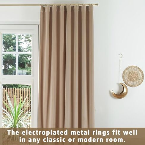 18 Pcs Black Luxury Drapery Curtain Rings with Clip Premium Metal with Quiet and Smooth Nylon Inserts S-hooks and pin hooks Included 1.4"" Inside Diameter Rings for Two Standard Curtains (Glod), Gold in Saudi Arabia
