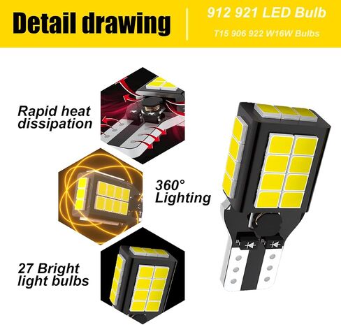 912 921 LED Backup Light Bulbs Reverse Lights High Power 2835 15-SMD Error Free T15 906 W16W 922 LED Bulb, 6000K White, Pack of 2 in Saudi Arabia