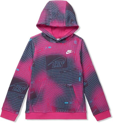 Nike Boy's NSW Club All Over Print Pullover Hoodie (Little Kids/Big Kids) Active Fuchsia/Active Fuchsia/Photo Blue LG (14-16 Big Kid) in Saudi Arabia