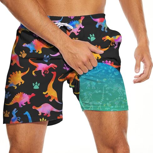 Mens Swim Trunks with Compression Liner 5 Inseam Quick Dry Swimwear Bathing Suit Swimming Board Shorts with 4 Pocket in Saudi Arabia