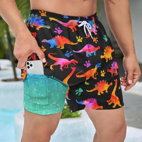 Mens Swim Trunks with Compression Liner 5 Inseam Quick Dry Swimwear Bathing Suit Swimming Board Shorts with 4 Pocket in Saudi Arabia