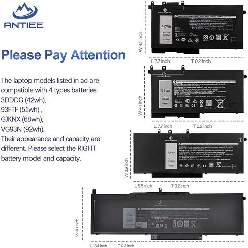 بطارية الكمبيوتر المحمول ANTIEE 42Wh J0PGR متوافقة مع Dell Latitude 5285 2 في 1، Latitude 5290 2 في 1 سلسلة T17G T17G001 T17G002 0J0PGR JOPGR 0RDYCT RDYCT 1WND8 X16TW 0X16TW 0FTH6F FTH6F 7.6V 5250mAh in Saudi Arabia
