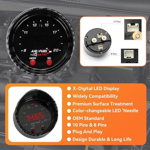 30-0334 X-Series Wideband UEGO Air/Fuel Ratio Gauge 52mm (2-1/16") with 4.9 LSU Sensor, Wideband O2 Control Sensor Kit, 0-5V&RS232 Output Upgraded Digital AFR Controller Gauge with OBDII Connectivity in Saudi Arabia