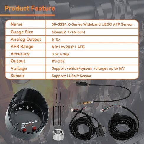 30-0334 X-Series Wideband UEGO Air/Fuel Ratio Gauge 52mm (2-1/16") with 4.9 LSU Sensor, Wideband O2 Control Sensor Kit, 0-5V&RS232 Output Upgraded Digital AFR Controller Gauge with OBDII Connectivity in Saudi Arabia