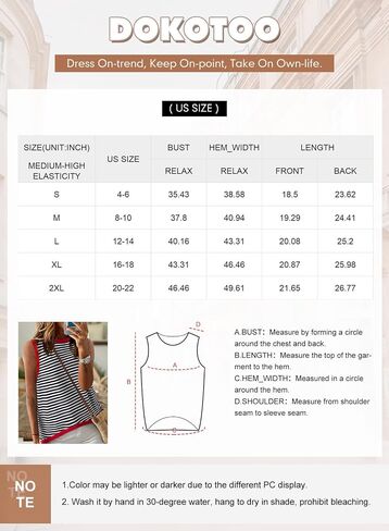 Dokotoo Womens Summer Tops 2024 Casual Striped Color Block High Neck Tank Top Loose Knit High Low Sleeveless Shirts Blouses in Kuwait