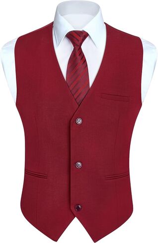 HISDERN Mens Suit Vest Business Casual Dress Waistcoat Vest Solid Color Formal Wedding Vests for Suits or Tuxedo in Saudi Arabia