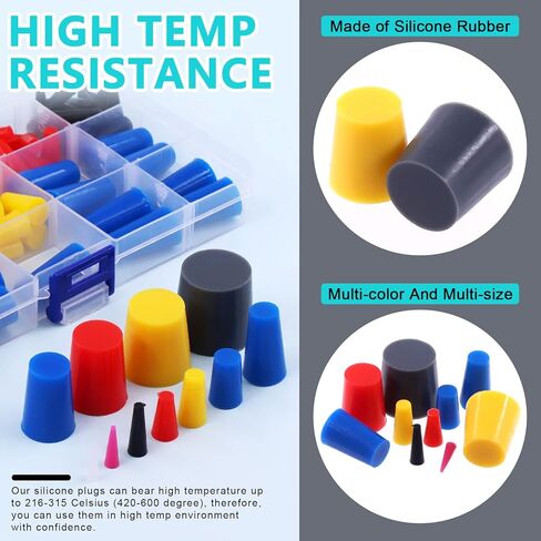 مجموعة متنوعة من 166 قطعة من سدادات مدببة من مطاط السيليكون و4 قطع شريط لاصق أخضر عالي الحرارة من PET لطلاء المسحوق، والطلاء، والأكسدة، والطلاء، وتطبيقات تفجير الوسائط. in Kuwait