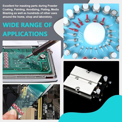 مجموعة متنوعة من 166 قطعة من سدادات مدببة من مطاط السيليكون و4 قطع شريط لاصق أخضر عالي الحرارة من PET لطلاء المسحوق، والطلاء، والأكسدة، والطلاء، وتطبيقات تفجير الوسائط. in Kuwait