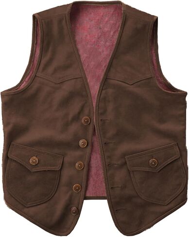 Men's Suede Leather Suit Vest Vintage Western Cowboy Waistcoat Regular Fit in Saudi Arabia