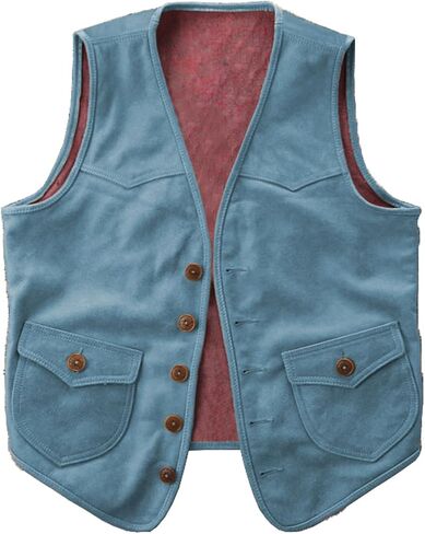 Men's Suede Leather Suit Vest Vintage Western Cowboy Waistcoat Regular Fit in Saudi Arabia