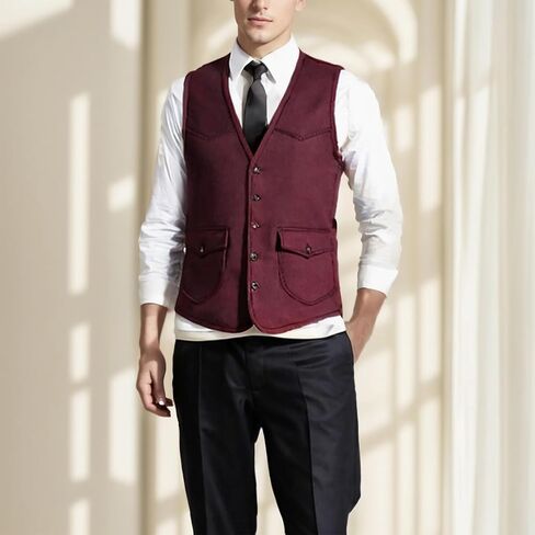 Men's Suede Leather Suit Vest Vintage Western Cowboy Waistcoat Regular Fit in Saudi Arabia