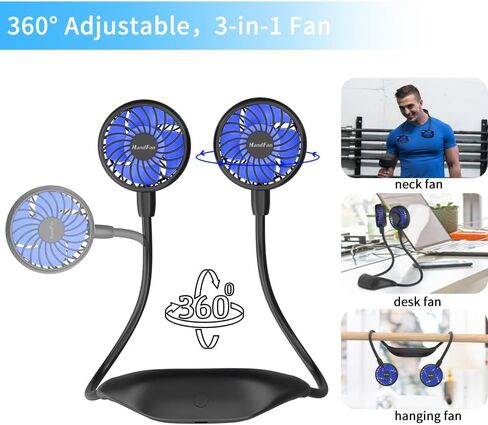 HandFan 10000mAh Portable Neck Fan Rechargeable, Wearable Personal Fans for Neck, Hands Free Necklace Fan Battery Operated, Neck Cooling Air Condition for Men Women Travel Hiking Cycling Outdoors in Kuwait