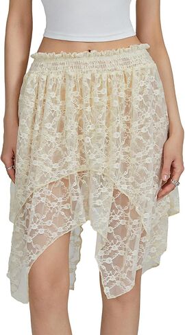 Women Y2k Lace Slip Skirt Elastic Low Rise Mini Skirts Pleated Half Slip Short Skirt Flowy Short Skirt Streetwear in Saudi Arabia