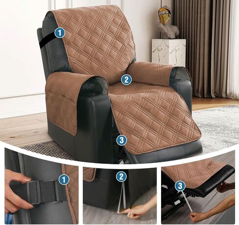 H.VERSAILTEX 100% Waterproof Recliner Chair Cover Non-Slip Sofa Slipcover with Elastic Straps for Pets, Dogs Furniture Protector for Electric Power Lift Recliner Washable with Pocket,Smoke Blue/Beige in Saudi Arabia