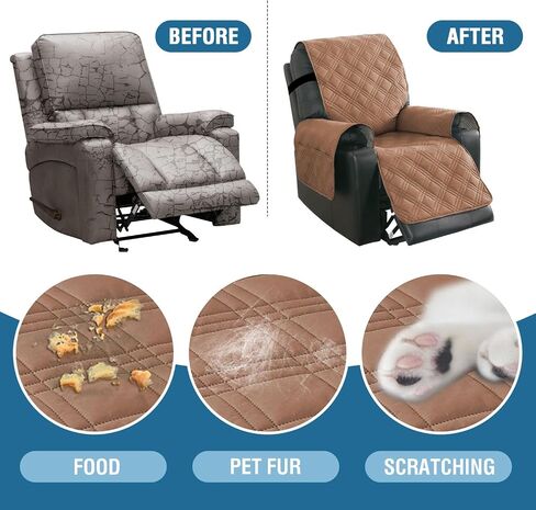 H.VERSAILTEX 100% Waterproof Recliner Chair Cover Non-Slip Sofa Slipcover with Elastic Straps for Pets, Dogs Furniture Protector for Electric Power Lift Recliner Washable with Pocket,Smoke Blue/Beige in Saudi Arabia