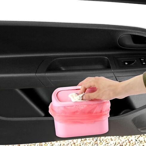 Car Trash Can, 2Pack Mini Car Bin with Lid 4 Trash Bag, Cute Car Accessories for Storage and Organization，Small Trash Can for car，Bedroom and Office (Pink) in Saudi Arabia