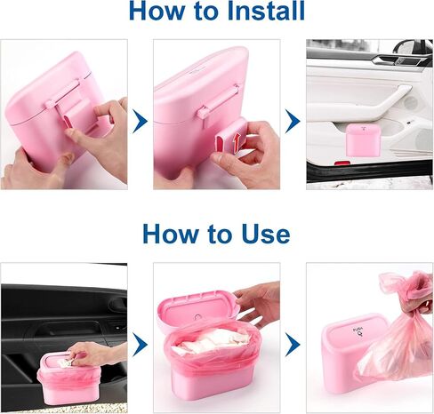 Car Trash Can, 2Pack Mini Car Bin with Lid 4 Trash Bag, Cute Car Accessories for Storage and Organization，Small Trash Can for car，Bedroom and Office (Pink) in Saudi Arabia