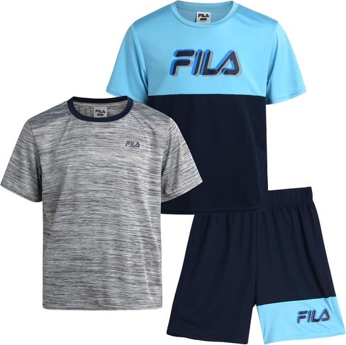 Fila Boys Shorts Set - 3 Piece Active Short Sleeve Shirts and Performance Athletic Shorts - Summer Outfit Set for Boys (4-12) in Saudi Arabia