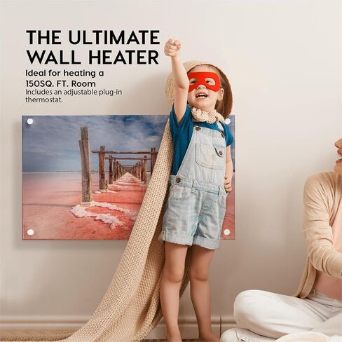 EconoHome Wall Mount Space Heater Panel with Thermostat - 600 Watt Convection Heater with Heat Guard - Ideal for 200 Sqft Room - 120V Electric Heater - Save On Heating Costs in Saudi Arabia