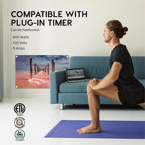 EconoHome Wall Mount Space Heater Panel with Thermostat - 600 Watt Convection Heater with Heat Guard - Ideal for 200 Sqft Room - 120V Electric Heater - Save On Heating Costs in Saudi Arabia