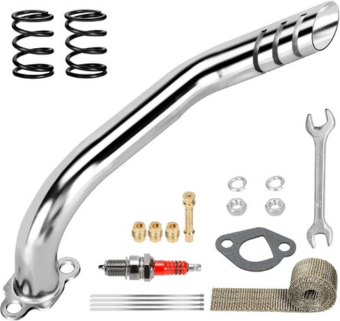 Header Exhaust Pipe Kit Compatible with Predator 212cc 224cc 196cc GX160 GX200 Engine Coleman Mini Bike CT200U BT200X CT200U-EX KT196 Go Kart Baja MB200 w/Main Jets Performance Parts (Silver) in Kuwait