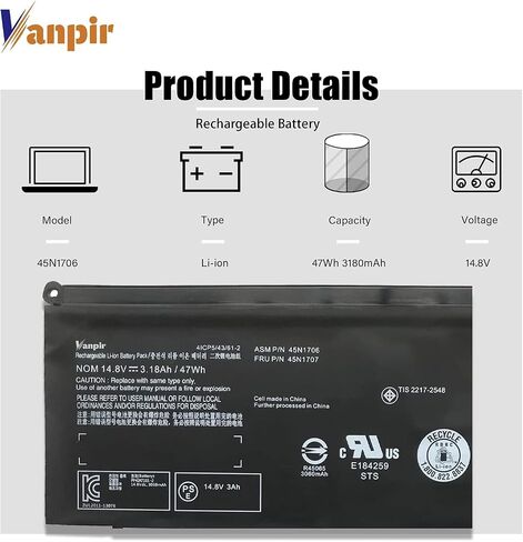 VANPIR 83 01AV418 SB10K97575 استبدال بطارية الكمبيوتر المحمول لينوفو ثينك باد E570 E570C E575 سلسلة 82 SB10K97571 SB10K97572 SB10K97574 01AV414 01AV415 01AV416 01AV417 4X50M33574 4X50M3 3573 14.6 فولت 41 وات في الساعة in Saudi Arabia