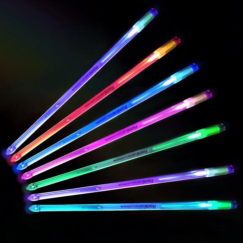 عصي الطبل المضيئة LED من هامي، 15 عصا طبلة متغيرة الألوان، تدعم شحن USB مع مفتاح الفتح، مادة البوليمر PC، ممارسة موسيقية احترافية متينة للأطفال البالغين (قطعتان / حزمة) in Saudi Arabia