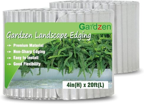 Gardzen Metal Edging for Landscaping, Corrugated Metal Garden Edging, Lawn Edging Border for DIY Flower Bed (Slive, 4In x 10Ft) in Kuwait