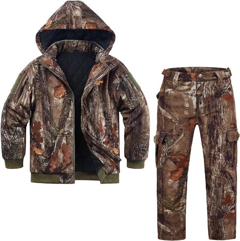 ملابس صيد مموهة للأطفال من NEW VIEW صامتة، سترة وسراويل صيد للشباب للشتاء البارد، معطف صيد مموه للأولاد والبنات (شجرة-S) in Kuwait