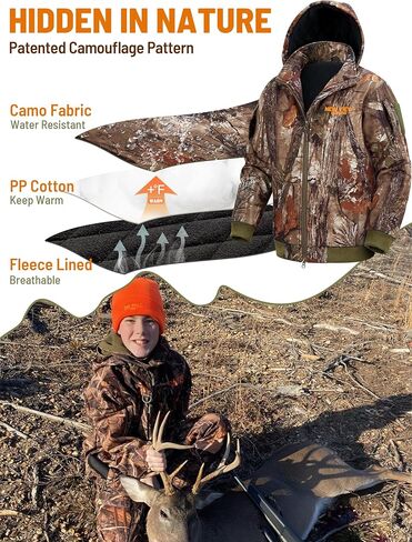 ملابس صيد مموهة للأطفال من NEW VIEW صامتة، سترة وسراويل صيد للشباب للشتاء البارد، معطف صيد مموه للأولاد والبنات (شجرة-S) in Kuwait