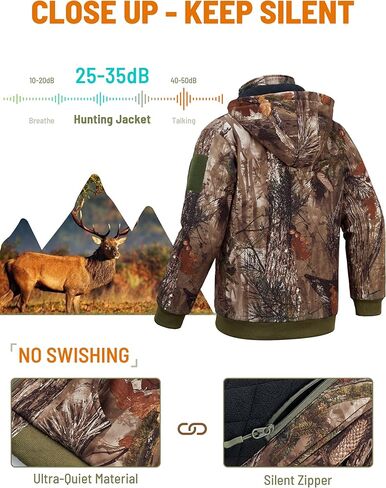 ملابس صيد مموهة للأطفال من NEW VIEW صامتة، سترة وسراويل صيد للشباب للشتاء البارد، معطف صيد مموه للأولاد والبنات (شجرة-S) in Kuwait