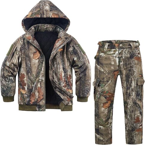 ملابس صيد مموهة للأطفال من NEW VIEW صامتة، سترة وسراويل صيد للشباب للشتاء البارد، معطف صيد مموه للأولاد والبنات (ورقة-S) in Kuwait