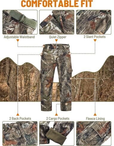 ملابس صيد مموهة للأطفال من NEW VIEW صامتة، سترة وسراويل صيد للشباب للشتاء البارد، معطف صيد مموه للأولاد والبنات (ورقة-S) in Kuwait